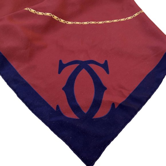 CARTIER Must De Cartier Paris France Silk Scarf Brick Brown Womens 32" Square - Picture 7 of 12